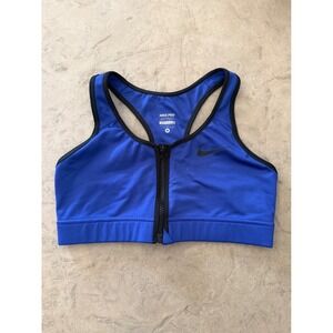 Nike Pro Womens Dri-FIT Front Zip Sports Bra Royal Blue Black Medium 522706-486